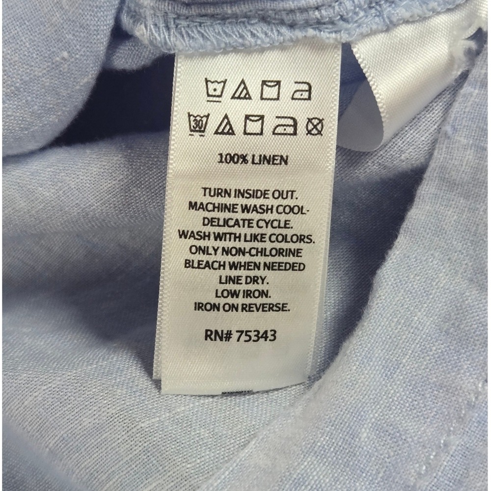 Tahari Tunic Top Womens Large Light Blue 100% Linen 3/4 Sleeve Side Button Boho - Picture 3 of 5